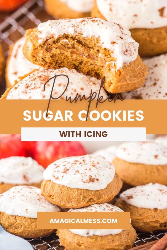 easy pumpkin cookies recipe with frosting, Pumpkin sugar cookies with icing in a pile