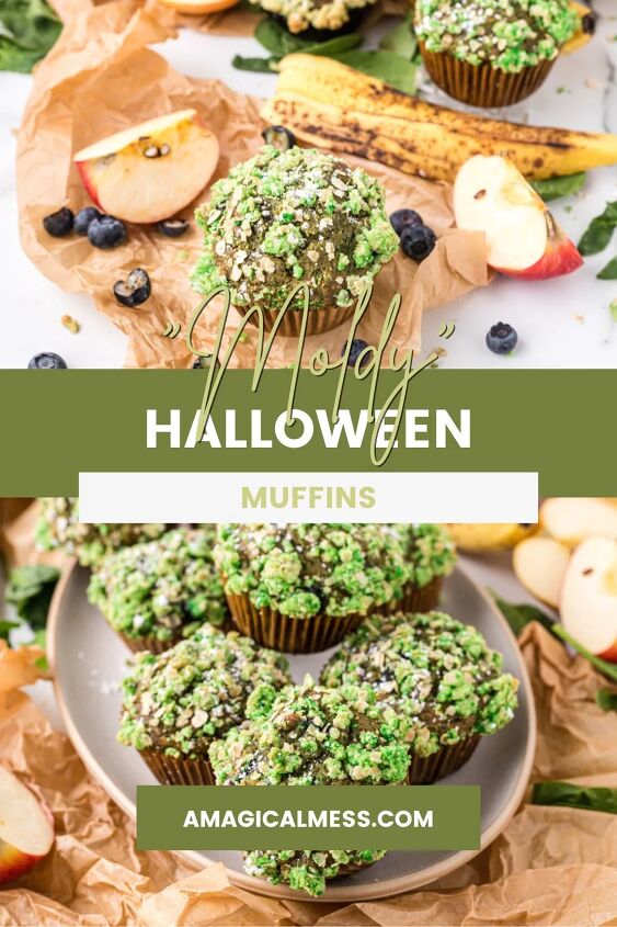 moldy banana halloween muffins recipe, Spinach muffins with a green crumble topping