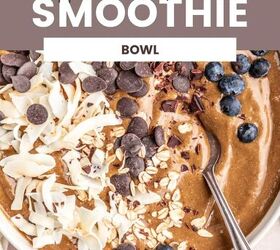 peppermint mocha smoothie bowl, Peppermint mocha smoothie bowl topped with blueberries chocolate chips and coconut shavings