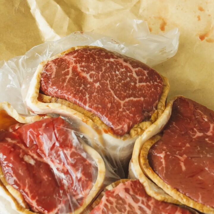 quattro formaggi crusted steak, Bacon wrapped steak