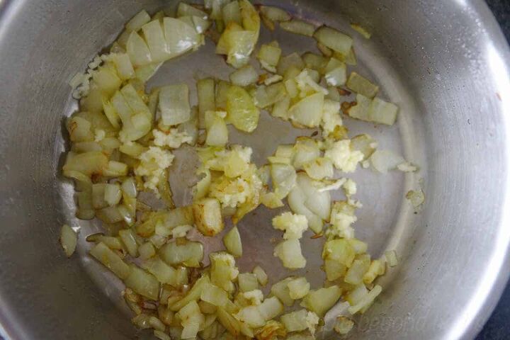 wild and creamy dandelion soup recipe, saut onion and garlic