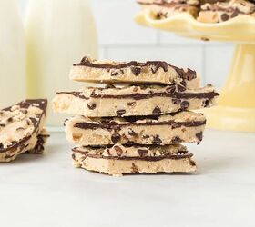cookie dough bark, Cookie dough bark candy stacked and on a yellow candy dish