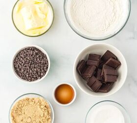 cookie dough bark, Butter chocolate chips and other ingredients in bowls