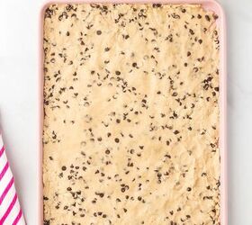 cookie dough bark, Cookie dough spread onto a baking sheet