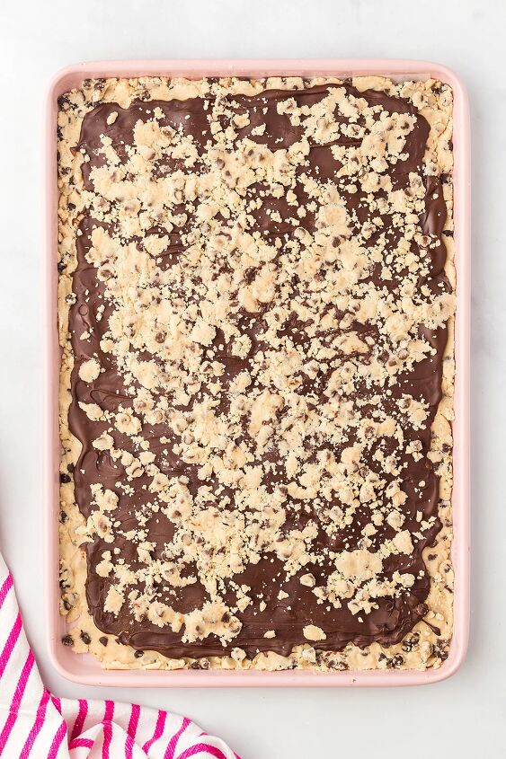 cookie dough bark, A tray of cookie dough bark before it s cracked