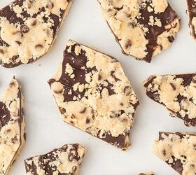 cookie dough bark, Flat lay of pieces of cookie dough bark candy