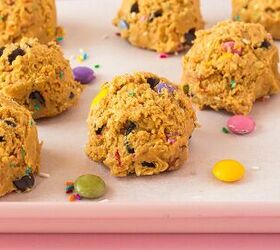 edible monster cookie dough, Balls of cookie dough on a baking sheet