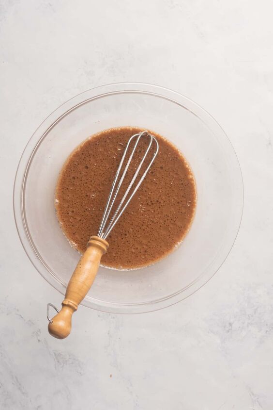 best vegan waffles easy homemade recipe, Mixing vegan milk oil vanilla and sugar in a medium transparent bowl