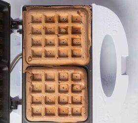 best vegan waffles easy homemade recipe, Two waffles cooking in a waffle maker