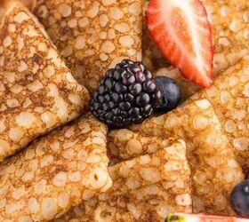 best vegan waffles easy homemade recipe, Vegan cassava flour crepes on a plate with berries