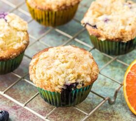 blueberry orange muffins with crunchy oat topping, Blueberry orange muffins on a rack