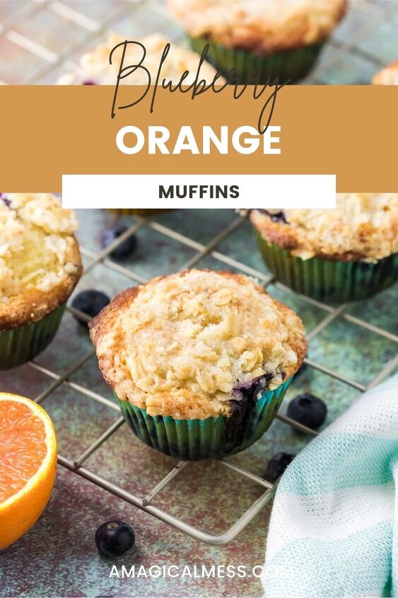 blueberry orange muffins with crunchy oat topping, Orange blueberry muffins on a rack