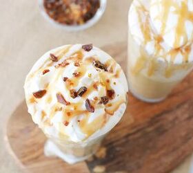 copycat caramel crunch frappuccino recipe, Top of caramel crunch drinks with crunch and whipped topping