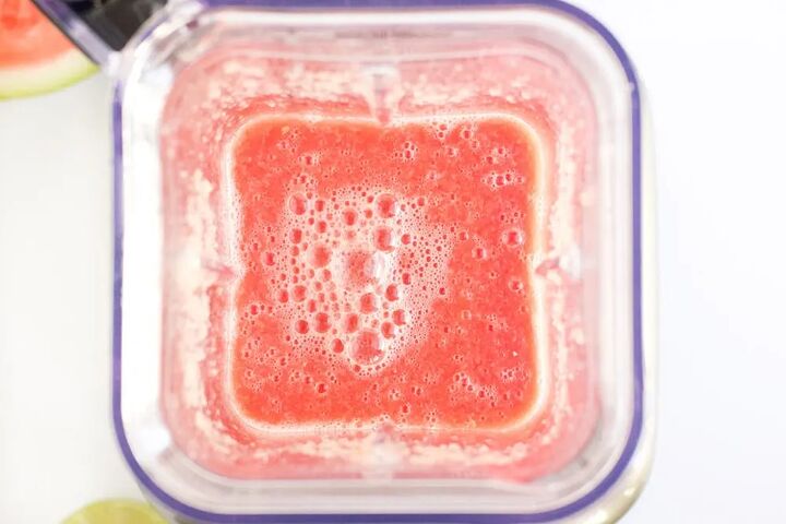fresh watermelon popsicles recipe, Watermelon mixture in a blender