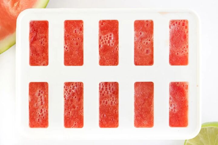 fresh watermelon popsicles recipe, Red popsicles poured into a mold