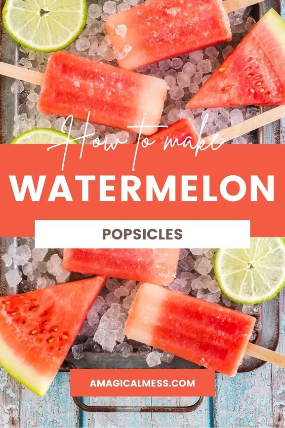fresh watermelon popsicles recipe, Watermelon frozen pops on a tray with ice watermelon and limes