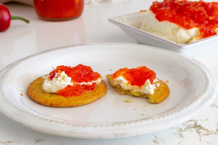 red pepper jelly, Red pepper jelly over cream cheese