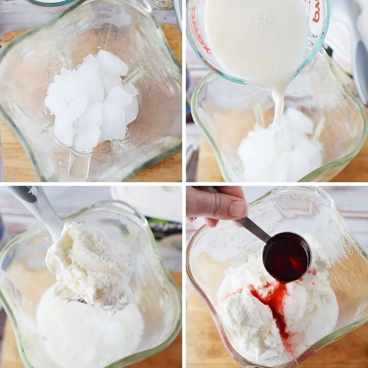 copycat raspberry cotton candy frappuccino recipe, Ice in a blender and then other ingredients for a cotton candy frappuccino