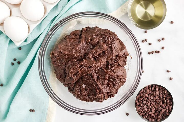 chewy brownie mix cookies recipe, Brownie batter in a bowl