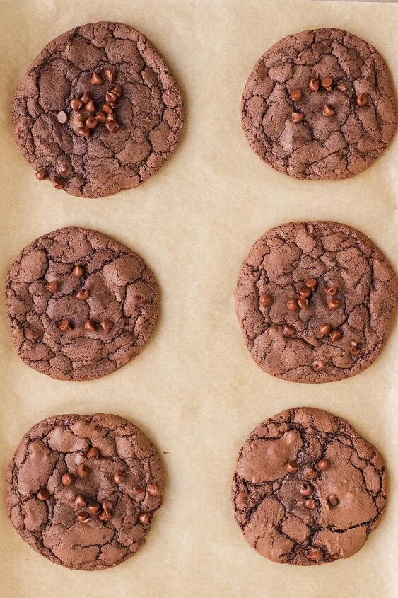 chewy brownie mix cookies recipe, Baked brownie mix cookies on a cookie sheet