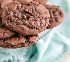 chewy brownie mix cookies recipe, Brownie cookies on a plate by chocolate chips
