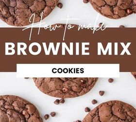 chewy brownie mix cookies recipe, Overhead shot of brownie cookies with chocolate chips on a table