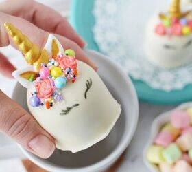 adorable unicorn hot chocolate bombs, Putting a unicorn hot chocolate bomb into a mug