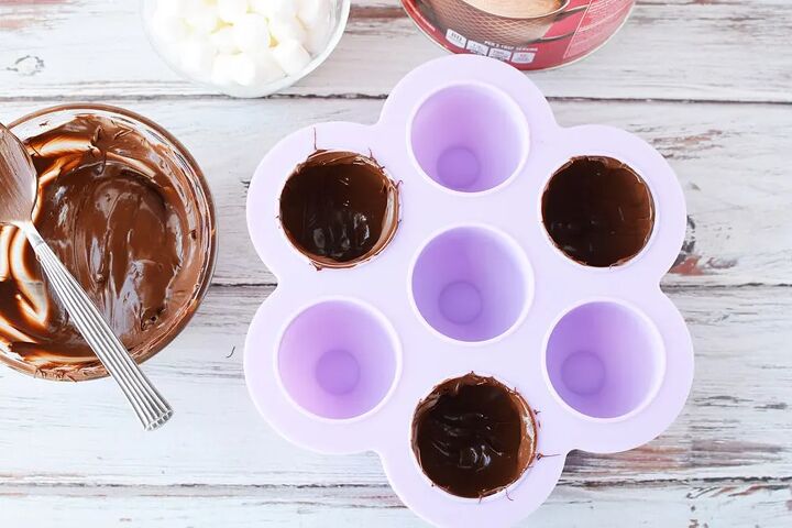 easy hot chocolate bombs, Candy mold lined with melted chocolate