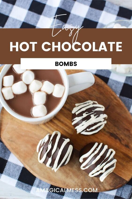 easy hot chocolate bombs, Hot chocolate bombs next to a mug of hot chocolate with marshmallows