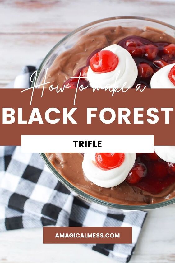 chocolate cherry black forest trifle, Top of a black forest trifle topped with cherries