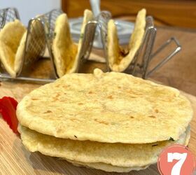 easy vegan flour tortillas using a press, A stack of homemade flour tortillas and homemade taco shells