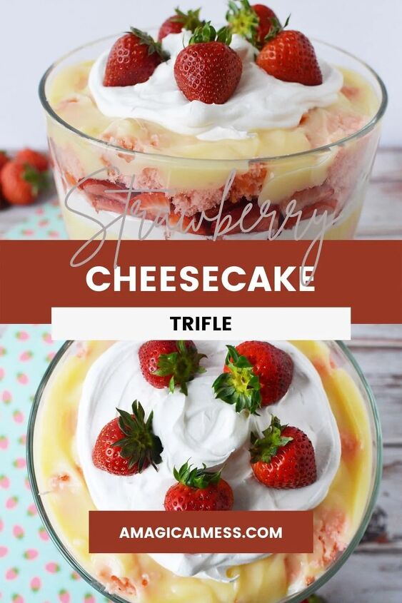 irresistible strawberry cheesecake trifle recipe, Images of a strawberry cheesecake trifle in a bowl