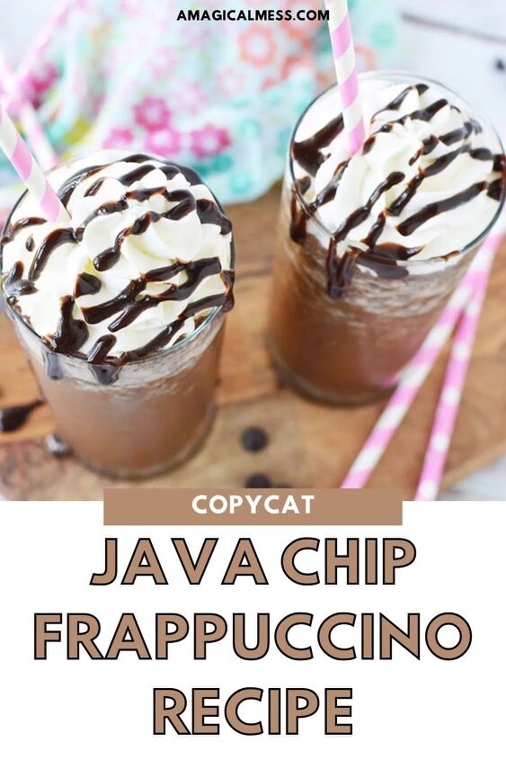 homemade java chip frappuccino recipe, Java chip frappuccinos topped with whipped cream and syrup