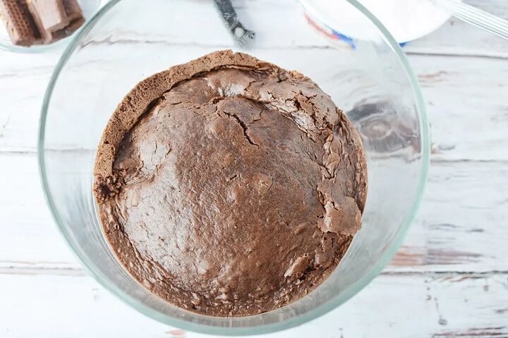 chocolaty chocolate trifle recipe, A chocolate cake round in the bottom of a trifle bowl