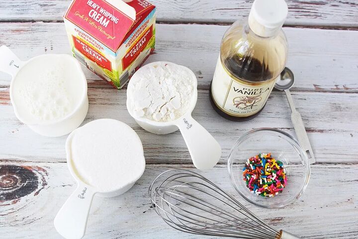 Ingredients to make birthday ice cream on a table