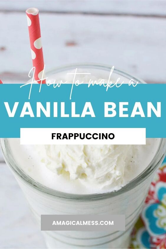 icy and refreshing vanilla bean frappuccino, Vanilla bean frappuccino in a glass with a straw