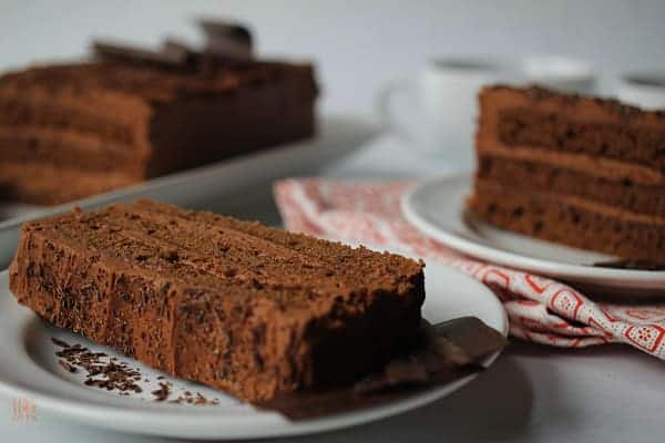 chocolate fudge cake, Slices of a chocolate torte cake