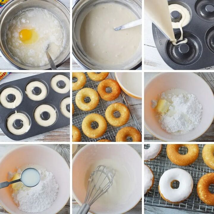 baked unicorn donut recipe with candy horns, Baking the unicorn donuts in a pan
