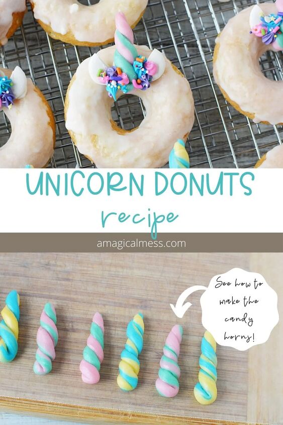 baked unicorn donut recipe with candy horns, Donuts with unicorn horns