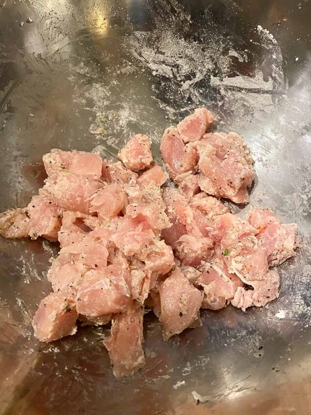 is orange chicken healthy recipe included, Add flour to make the chicken super soft and tender