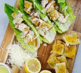 CHICKEN CAESAR SALAD BOATS WITH HOMEMADE CROUTONS