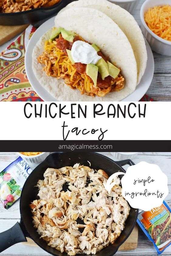 easy and flavorful chicken ranch tacos, Chicken ranch tacos in a shell and in a skillet