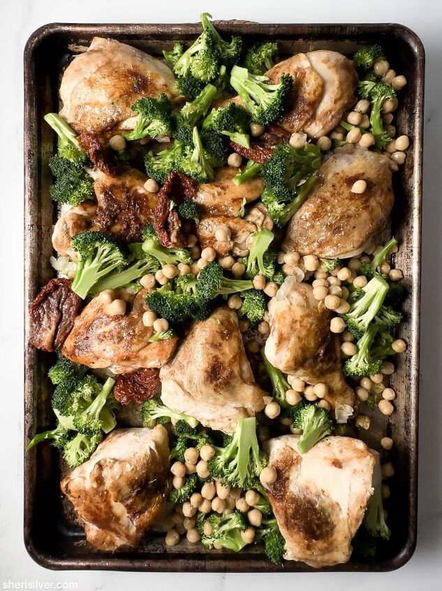 easy sheet pan chicken with broccoli and chickpeas, sheet pan chicken with broccoli and chickpeas