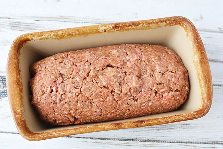 easy cheese stuffed meatloaf comfort food recipe, Cheese stuffed meatloaf in a loaf pan ready for the oven