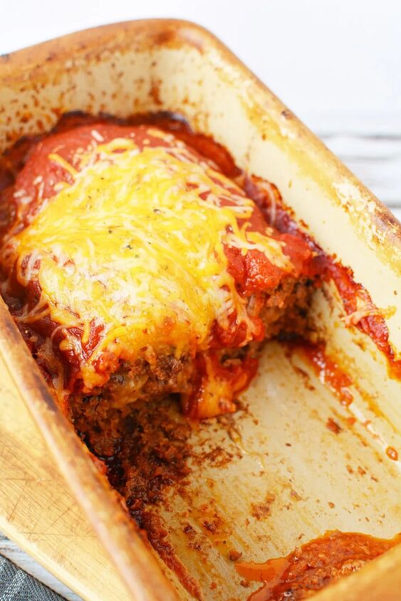 easy cheese stuffed meatloaf comfort food recipe, Baked meatloaf with cheese in a loaf pan