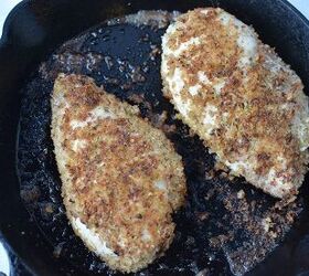 easy parmesan crusted chicken recipe, Browned chicken breasts in a skillet
