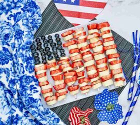 red white and blue layered slush recipe for summer, 4th of July fruit skewers
