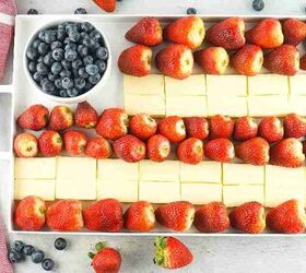 red white and blue layered slush recipe for summer, patriotic fruit and cheese plate
