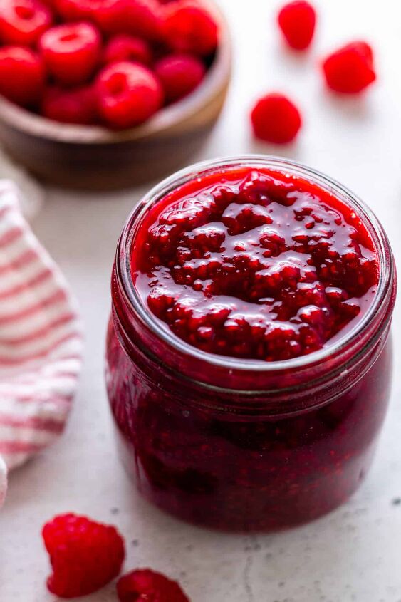 how to make raspberry compote, A jar of compote