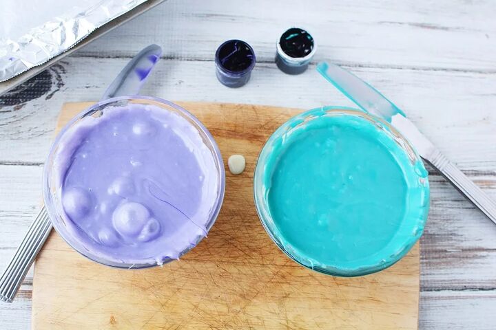 purple and blue swirl mermaid candy fudge, Purple and blue colored fudge in bowls